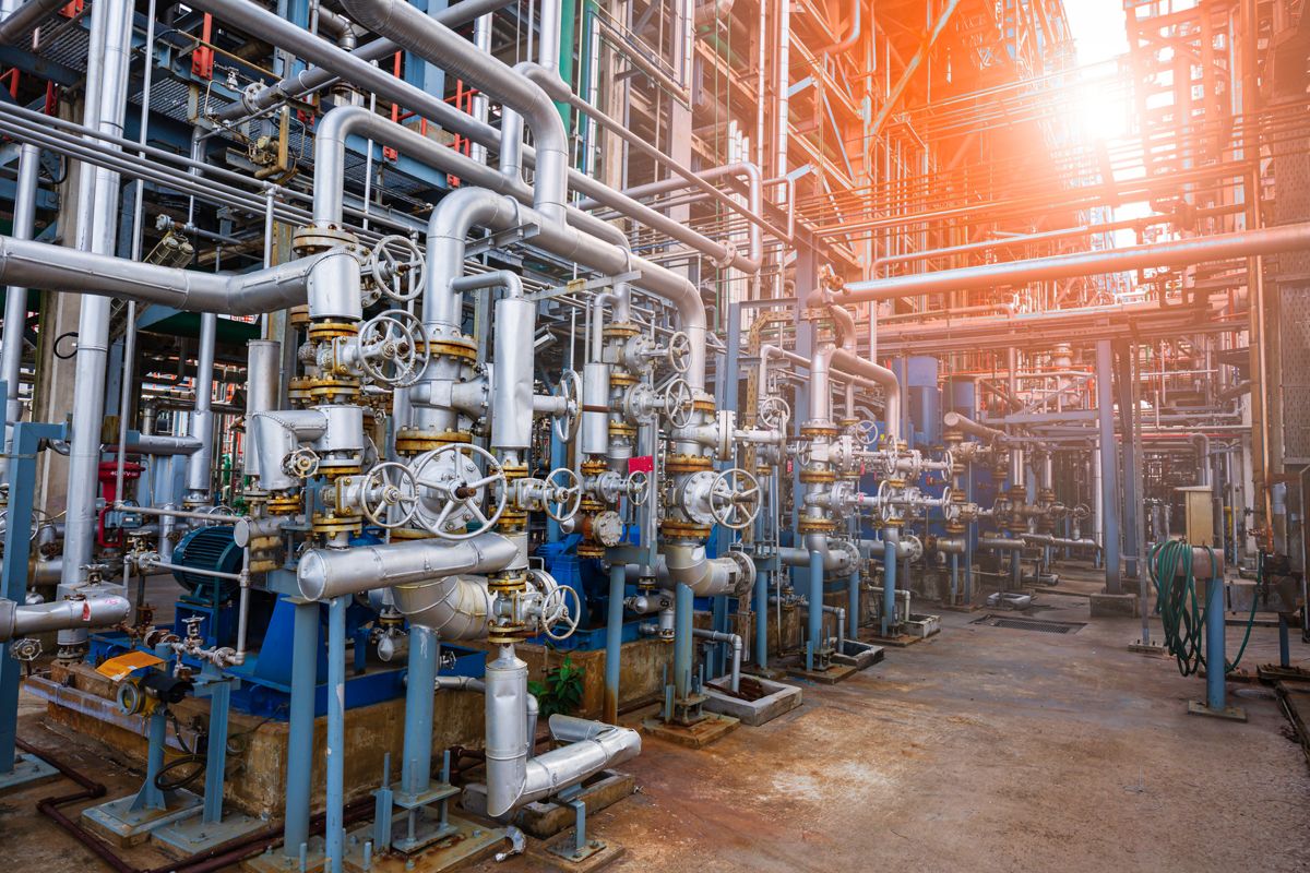 Pipeline isolation valves and pressure safety valves at an oil and gas plant